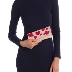 Kate Spade Pink and Red Harling Heart Embellished Clutch